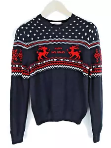 SUITSUPPLY SUISTUDIO Womens Sweatshirt M Navy Wool Blend Holiday Sweater Festive - Picture 1 of 11