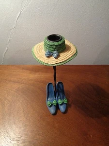 Adorable Ladies Hat & Matching Shoes Taper Metal Candle Holder - Picture 1 of 7