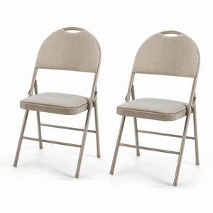 Set of 2 Folding Fabric Chair Padded Kitchen Dining Seat Portable Guest Chair - Picture 1 of 11