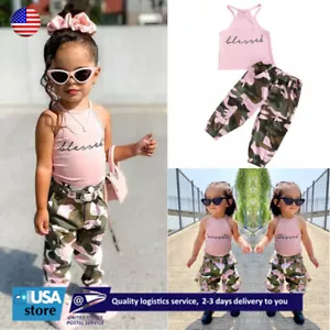 Toddler Infant Baby Girls Clothes Letter Print Vest Camouflage Trouser Outfits - Picture 1 of 9