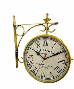 8'' Nautical Shinny Brass Double Sided Station Clock Wall Clock Home Décor GIFT - Picture 1 of 5