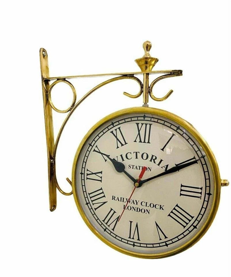 8'' Nautical Shinny Brass Double Sided Station Clock Wall Clock Home Décor GIFT - Image 1 of 4