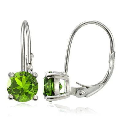 Sterling Silver Peridot 6mm Round Leverback Earrings - Image 1 of 3
