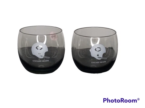 Vintage Chicago Bears NFL Smokey Roly Poly Glasses Barware 70's Set of 2 Cover