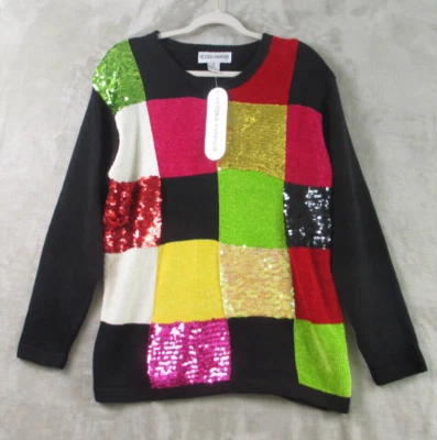 全新带标签 复古 1990 年代 NYC Victoria Harbour 彩色亮片毛衣肩垫 M — 第 1/4 张图片