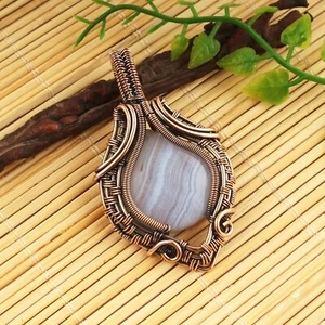 Heart Blue Less Agate Pendant Handmade Copper Wire Wrapped Pendant Birthday Gift - Picture 1 of 3