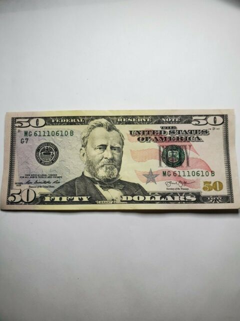 2013 $50 US Dollar FRN Bank Note MD 62044062 B Two Digit Bookend