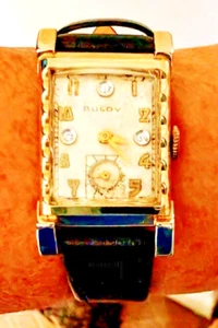 Gents Swiss 1950 10K RG Bulova cal 8AC Diamond Tank 17j Watch Serviced - Picture 1 of 11