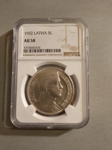 Latvia-1932-5 lati-silver-NGC AU58 - Picture 1 of 2