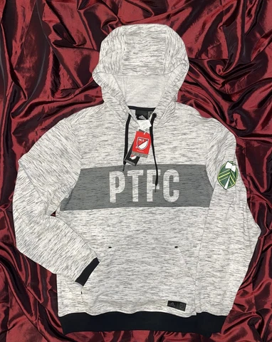 NWT New Portland Timbers adidas Heathered Gray Pullover Medium Hooded Sweatshirt Cover