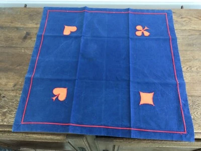 NAPPE TAPIS DE JEUX DE CARTES ANCIEN 60 x 60 cms-coton bleu motif cartes - Photo 1/4