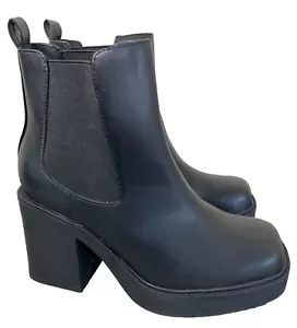 Mia Dru Chelsea Platform Chunky Heel Square Toe Boot Black Womens Size 7M - Picture 1 of 13