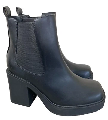 Mia Dru Chelsea Plataforma Tacón Grueso Punta Cuadrada Bota Negra Mujer Talla 7M Foto 1 de 4