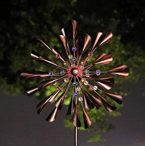 Large 79In Copper Kinetic Wind Spinner Multi-Color Seasonal LED Lighting Solar P - Picture 1 of 12