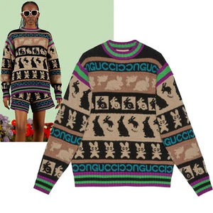 GUCCI SWEATER WOOL JACQUARD BUNNY DESIGN CREWNECK LOGO SIGNATURE $1650 sz M - Picture 1 of 17