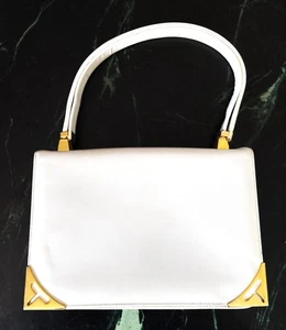 Vintage Koret Schultertasche Damen weiß Leder Goldrand Handtasche Made USA 60er 70er - Bild 1 von 7