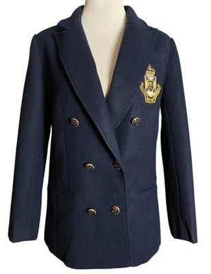 Fore Navy Blue Double-Breasted Blazer Crest Gold-Tone Buttons Large Business Pro - Image 1 of 4