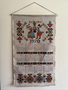 Vtg Cloth Fabric Calendar Tea Towel 1970 Dancing Dutch - Picture 1 of 5