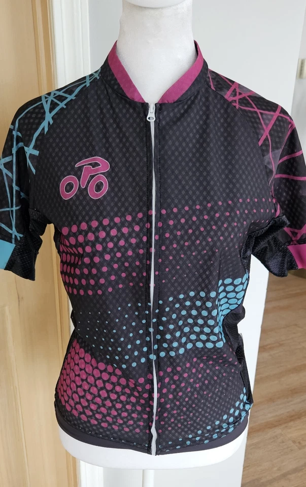 Camiseta deportiva de ciclismo con cremallera 1/4 para mujer M con bolsillo trasero negra rosa azul Foto 1 de 4
