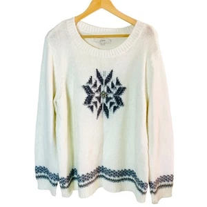 Loft Super Soft Size XXL Womens Snowflake Sweater Off White Blue Pullover    - Picture 1 of 9