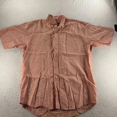 JoS.A Bank Traveler Collection Shirt Mens Large Peach Linen Pleated Button Down - Image 1 of 4