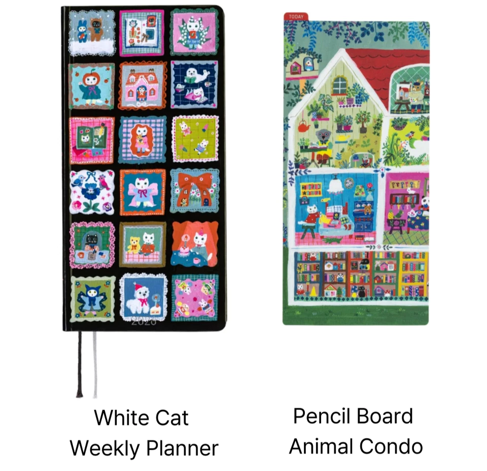 Hobonichi 2026 Weeks Yumi Kitagishi White Cat + Animal Condo Pencil Board Set - Image 1 of 4