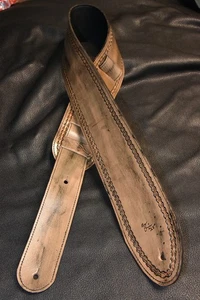 Guitar strap leather tooled all hand made in USA Tri basketweave 3.5" colored SB - Picture 1 of 11