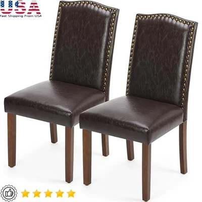Paquete de 2 sillas de comedor ergonómicas con respaldo alto diseño de remaches de cuero madera duradera nuevas Foto 1 de 4