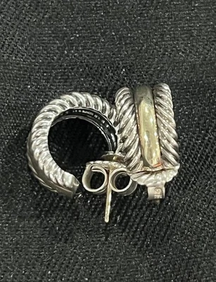 David Yurman Signature Small Cable Hoop Sterling 14k Yellow Gold Earrings - Image 1 of 4