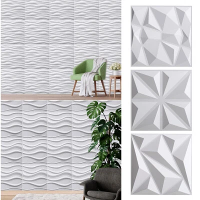 3D Texture Wall Panels White Diamond Wave Embossed Design Ceiling Wall Tiles Set - Image 1 of 4