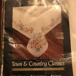 Town & Country Linen Classics Priscilla Tablecloth New 1990 52”x52” Roses - Picture 1 of 11