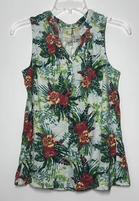 Карибский Joe женщин без рукавов цветочный Майка Henley цветной гавайский размер M - Изображение 1 из 4