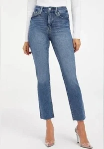 Pantalones de mezclilla azules ajustados Good American Good Classic con dobladillos deshilachados, talla 4/27 - Imagen 1 de 13