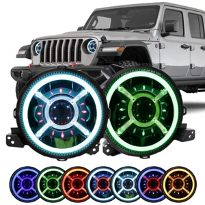 Faro LED RGB redondo de 9 pulgadas 2 piezas para Jeep Wrangler JL Gladiator JT 2018-2025 - Imagen 1 de 14