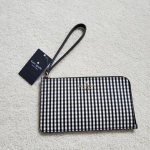 NWT Kate Spade Medium L-Zip Wristlet in Jazzy Gingham Black - Picture 1 of 13