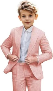 Boys Linen Suit 2 Piece Casual Suits for Toddler Boys Kids Prom Suit Beach - Picture 1 of 30