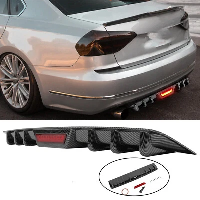 For Volkswagen Passat B7 B8 CC Carbon Rear Bumper Diffuser Lip w/LED Brake Light - Image 1 of 4