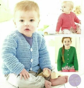 (19) Baby's Children's Round & V-neck Cardigans Crochet Pattern Sizes 0-7 Years - Picture 1 of 2