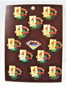 Vintage 1996 Bud Beer Olympic Sponsor Pin Display 12 On Card Old Stock - Picture 1 of 2