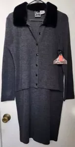 Lennie For Nina Leonard Strickkleid Gr. L anthrazit grau Kunstfellkragen Neu mit Etikett - Bild 1 von 4