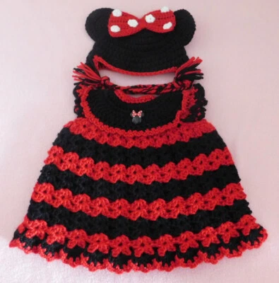 Conjunto de ropa para muñeca, vestido de ganchillo, vestido de ratón rojo negro y sombrero para muñeca de 15-17" Foto 1 de 3