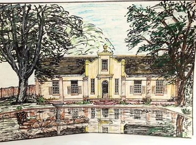 Signed Drawing "Cape Dutch Homestead Africa 1911" 1988 Felt Tip Pen Colour - Image 1 of 4