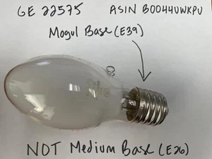 GE 22575 HR100DX38 100 watt Mogul Base (E39) Mercury Vapor Coated Lamp - Picture 1 of 2