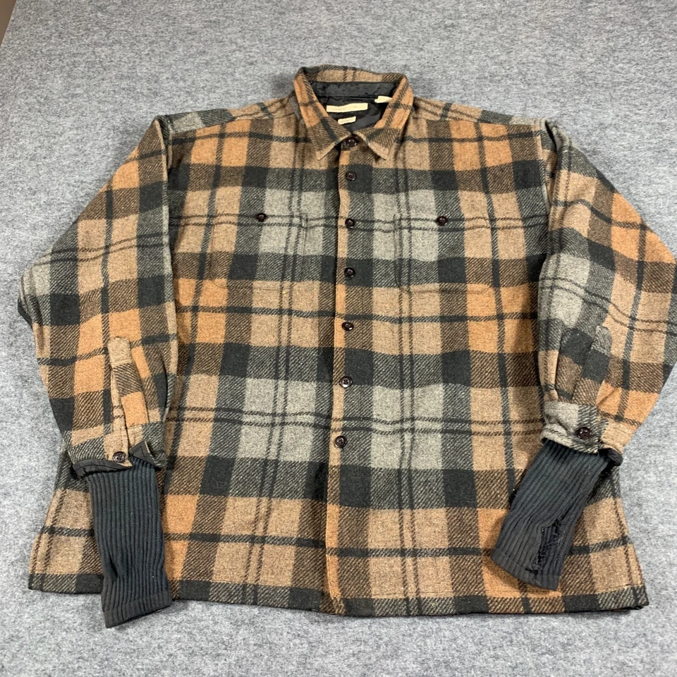 Camisa De Colección Robert Stock Para Hombres XL Marrón Mezcla de Lana a Cuadros Cazadora Con Botones Grunge Foto 1 de 4