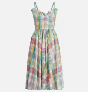 Polo Ralph Lauren Madras Plaid Ruffle Midi Dress Teen Sz 16 *FITS WOMENS SMALL* - Picture 1 of 17