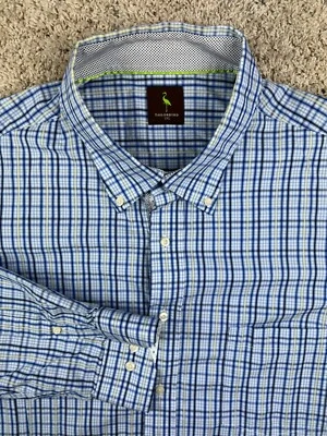 Camisa masculina Tailorbyrd manga longa XXL xadrez azul amarelo branco algodão - Imagem 1 de 4