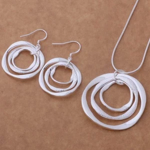 Pretty women Silver fashion charm 925 circle Earring Necklace set jewelry hot - Picture 1 of 1