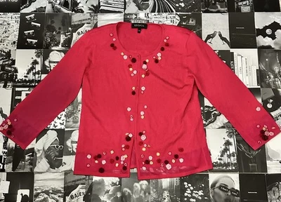 Cárdigan Suéter Vintage Y2K Escada Rosa Floral Bordado Mezcla Lana 38 Foto 1 de 4