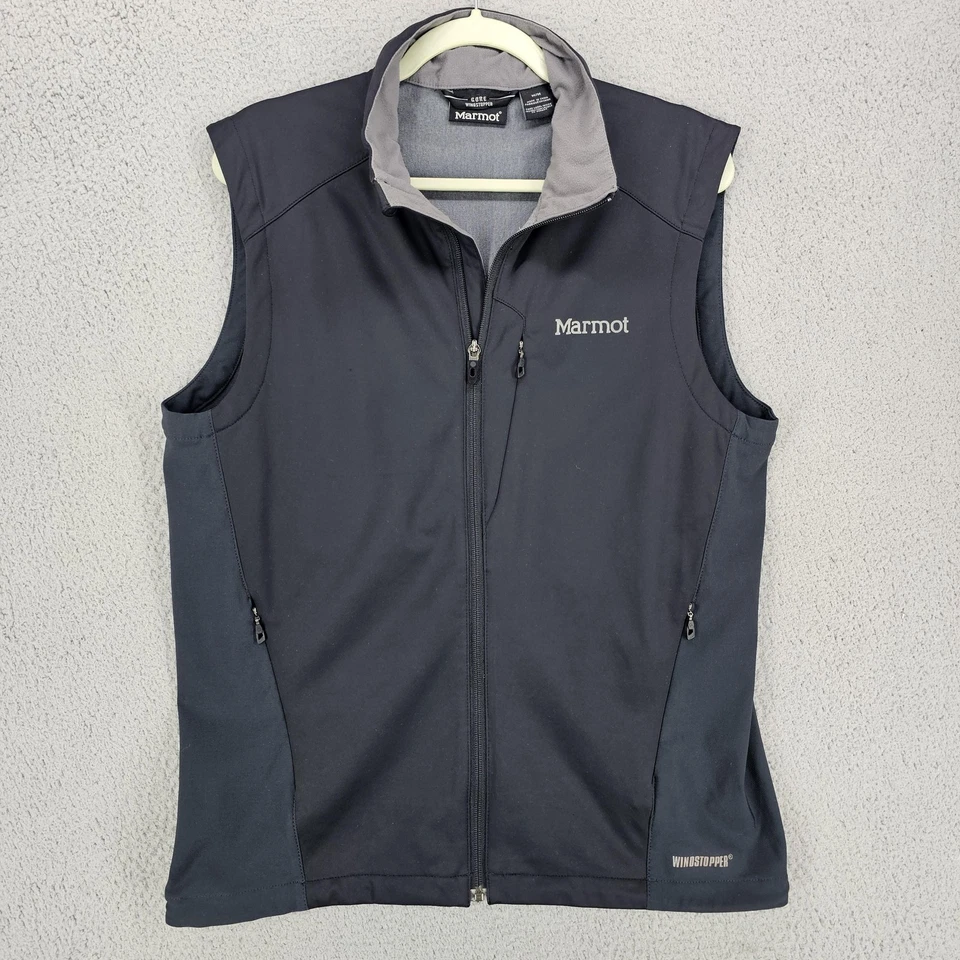 Chaleco Marmot Para Hombres Mediano Negro Gris Gore Windstopper Softshell Cremallera Completa Exterior Foto 1 de 4