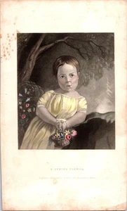 Antique 1850s Hand-Colored Mezzotint Print "A Spring Flower" by A.B. Walter - Picture 1 of 1